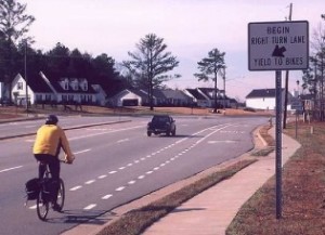 This bicycle lane in Gwinnett County, on Sugarloaf Parkway, is cited in state policy as an example of a good bike lane. Credit: GDOT Design Policy Manual 