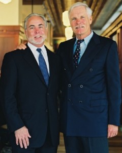 George McKerrow, left, with Ted Turner at their restaurant