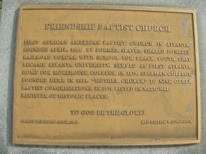 Plaque in front of Friendship Baptist Church 