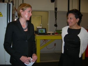 Tiffany Karp, general manager of the Global Center, answers questions with Penny Pritzker