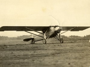 Charles Lindbergh's Spirit of St. Louis lands in Atlanta, on the grass runway at Candler Field, on October 11, 1927. Courtesy of Atlanta History Center Archives