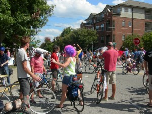 At the end of the bicycle parade on Highland Avenue