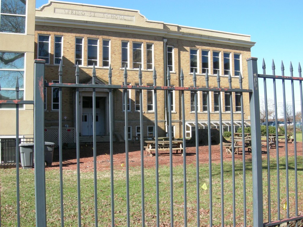 Spring Street Elementary School about to disappear behind the Center
