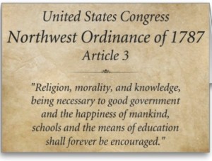 The Northwest Ordinance of 1787 provided for free public schools while prohibiting slavery in the Northwest Territory.