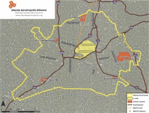 The proposed boundaries of the Atlanta Aerotropolis Alliance are expected to change as civic leaders in additional areas seek membership. Credit: ARC