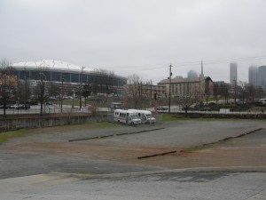 Central's parking lot. The land that might need to be acquired is where the buses are located. Georgia Dome is in the background
