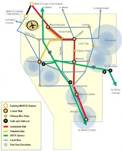 This is the vision for a proposed Clayton County transit system in 2025, if voters approve a 1 percent sales tax for public transit and Norfolk Southern agrees to allow passenger service to be offered in its rail corridor. File/Credit: Clayton County