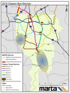 MARTA's proposed bus service in Clayton County would service these routes in 2016. Credit: MARTA