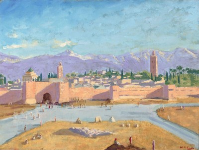 "The Tower of Katoubia Mosque" (1943) the only painting made by Winston Churchill during WWII. He painted this after he and FDR met in Marrakesh, and later gave it to FDR. Credit: Rau Antiques