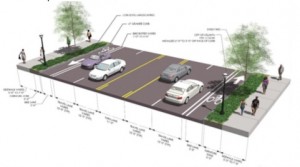 The Complete Streets project along Ponce de Leon is slated to add two bike lanes and improve sidewalks near Ponce City Market. Credit: Atlanta BeltLine, Inc. via investatlanta.com