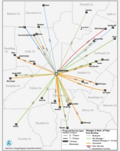 GRTA proposes a number of service changes that would make Downtown Atlanta a major destination of its service. Credit: GRTA