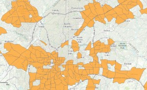 Most of Atlanta's neighborhoods located south of Buckhead are identified as low income, with low access to grocery stores that provide healthy food, according to the U.S. Department of Agriculture. Credit: http://www.ers.usda.gov/data-products/food-access-research-atlas/go-to-the-atlas.aspx#.UZTwLeBQbVM