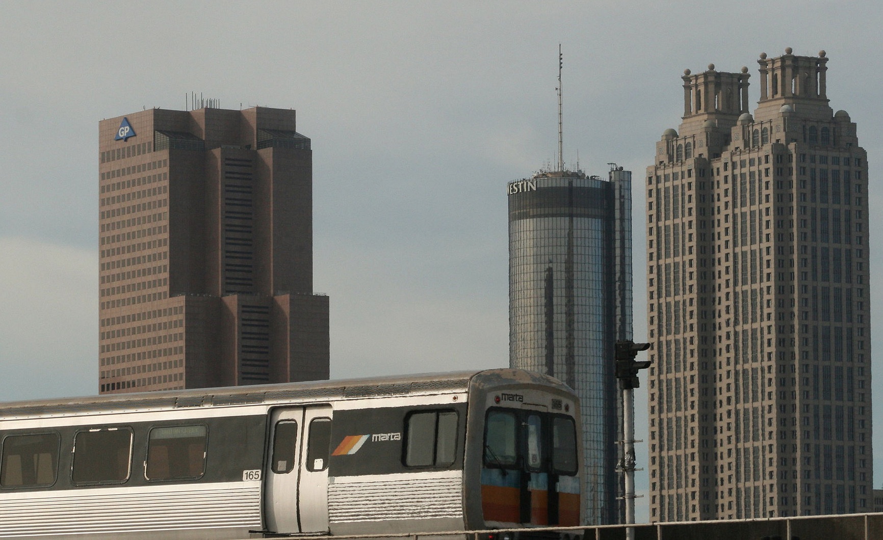 MARTA train with downtown skyline