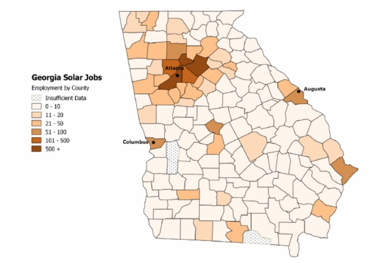 Solar jobs by county