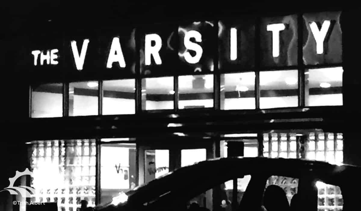 The Varsity sign at night by Trish Albert