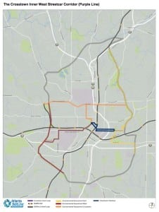 The proposed Purple Line would extend from Centennial Olympic Park the the Atlanta BeltLine's Westside Trail. Credit: Invest Atlanta