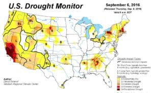 Drought conditions cover a vast region of the southwest, as wells as portions of the upper midwest, southeast and northeast United States. Credit: droughtmonitor.unl.edu
