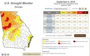 Drought conditions cover much of north Georgia and the entire Georgia coast. Credit: droughtmonitor.unl.edu