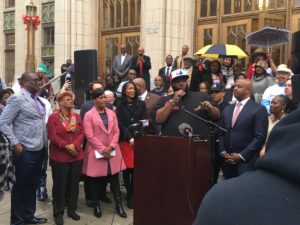 Killer Mike, at City Hall on Thursday, calls for Atlanta to get out and vote for Keisha Lance Bottoms.