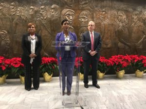 Atlanta Mayor-elect Keisha Lance Bottoms, pictured Tuesday in front of the office she's about to move into, introduced her transition team, Vicki Palmer, formerly a vice president of Coca-Cola Enterprises, and Larry Gellerstedt, leader of Cousins Properties