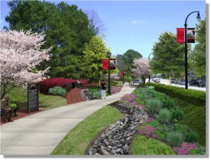 A sketch provided by the city shows a segment of a linear park planned along Martin Luther King Jr Drive from Boulder Park Dr. to Peyton Place. Credit: City of Atlanta