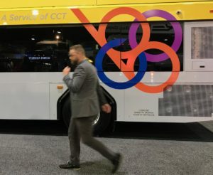 A bus on display at the American Public Transportation Association convention in Atlanta in October 2017. Credit: Kelly Jordan