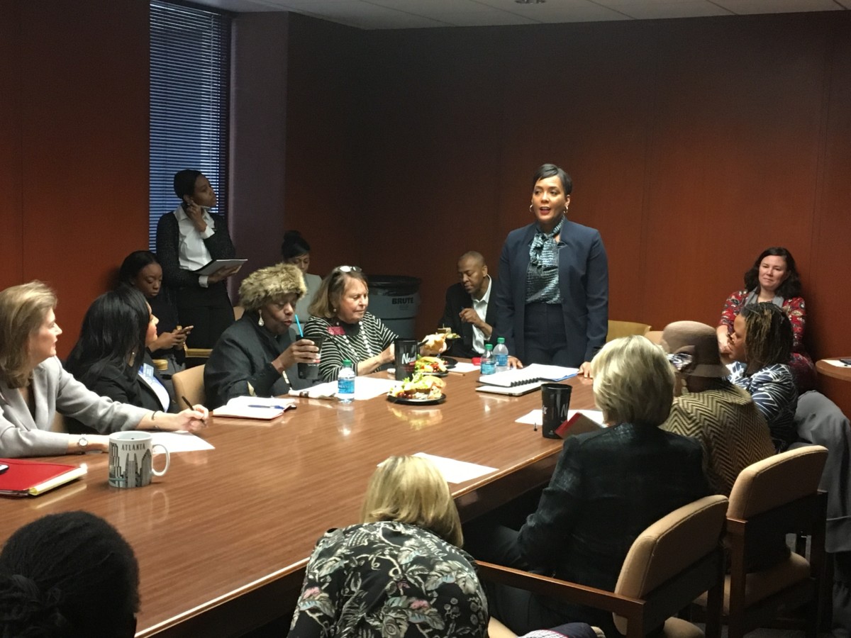 Mayor Keisha Lance Bottoms met with state lawmakers who represent Atlanta, at a Capitol meeting room on Friday. Credit: Maggie Lee