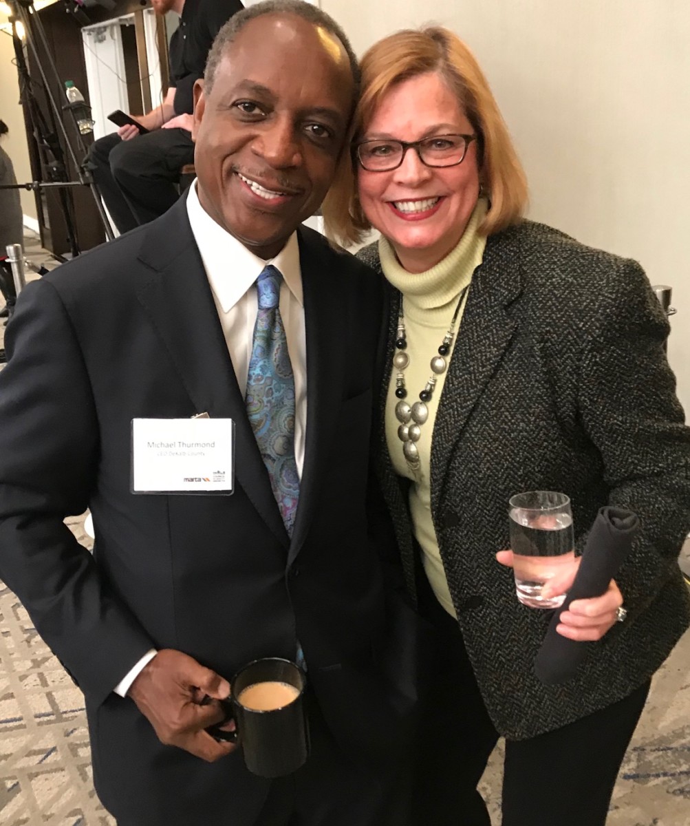 DeKalb CEO Michael Thurmond and Emory Senior Associate Vice President, Government and Community Affairs Betty Willis at the State of MARTA breakfast. Credit: Kelly Jordan
