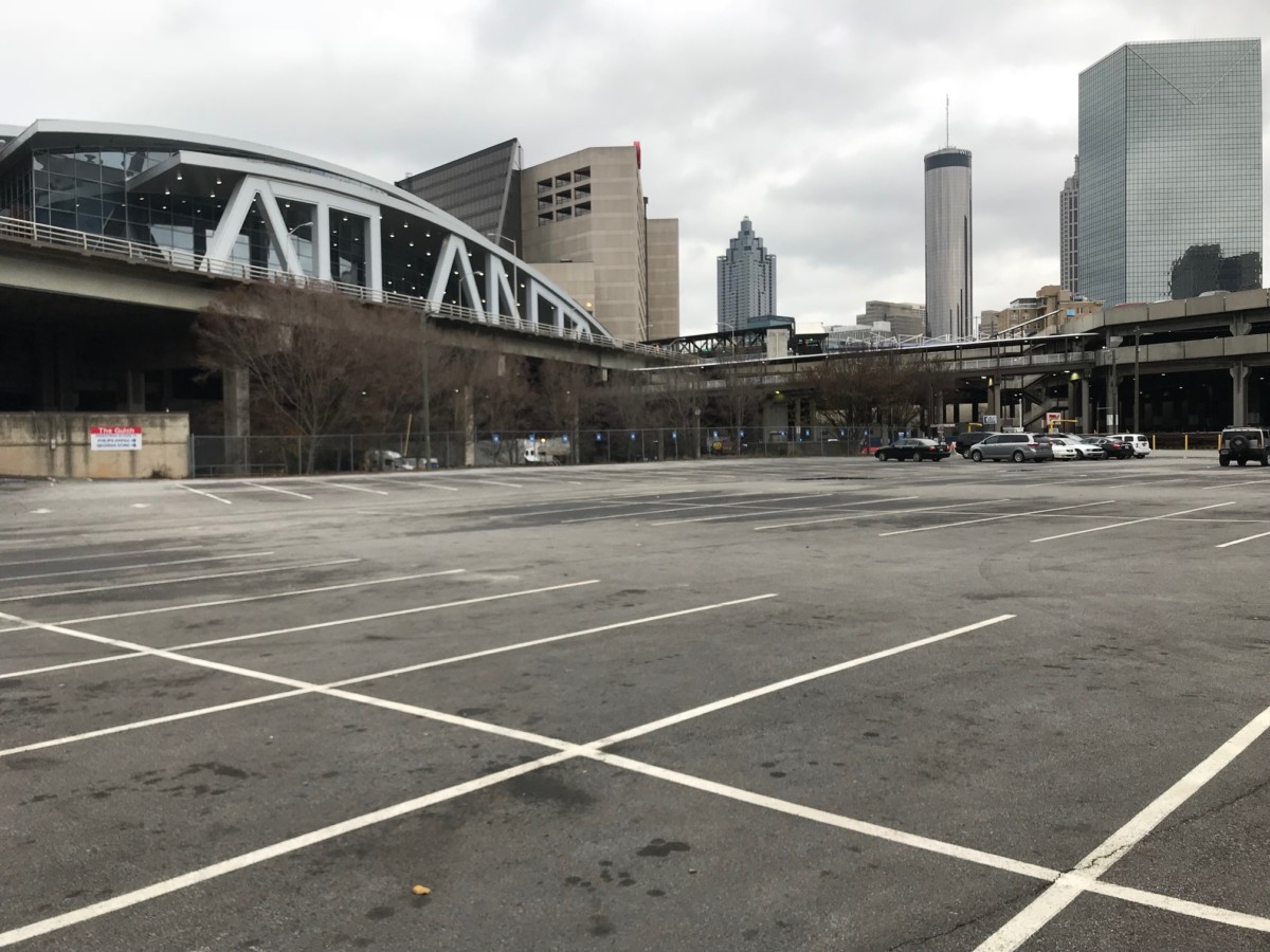 A view of the Gulch with State Farm Arena in the background. Credit: Kelly Jordan