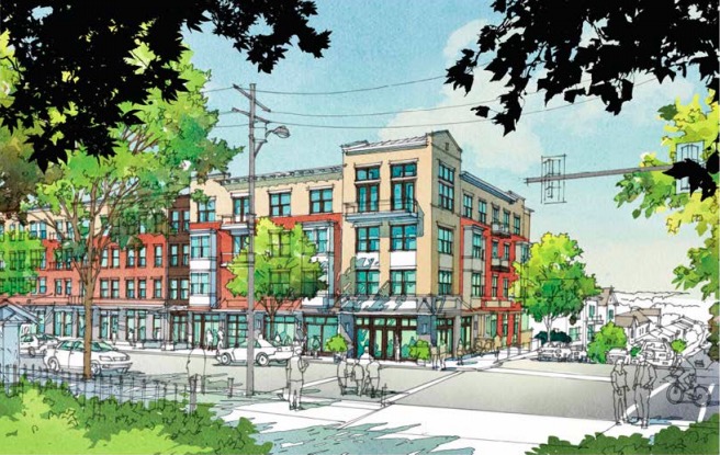 A sketch from the Atlanta Housing Authority shows part of a planned new Vine City development at MLK and Sunset Avenue.