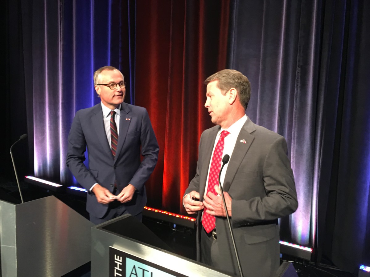 Lt. Gov. Casey Cagle (l) and Secretary of State Brian Kemp on Thursday in Atlanta, just before a debate in the runoff for the GOP gubernatorial nomination. Credit: Maggie Lee