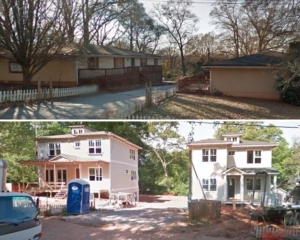 A Google street view from 2014 (top) shows a south Decatur complex advertised as three apartments. In the 2017 view (below), it's two houses that went up in the same place. 