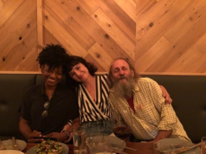 (L-R) Artist Nikita Gale, Dashboard co-founder Beth Malone and Adam Jones, the partner who facilitated use of the vacant Boone Theater in Kansas City, MO for Gale's work. Credit: Elvia Achelpohl/Courtesy Beth Malone