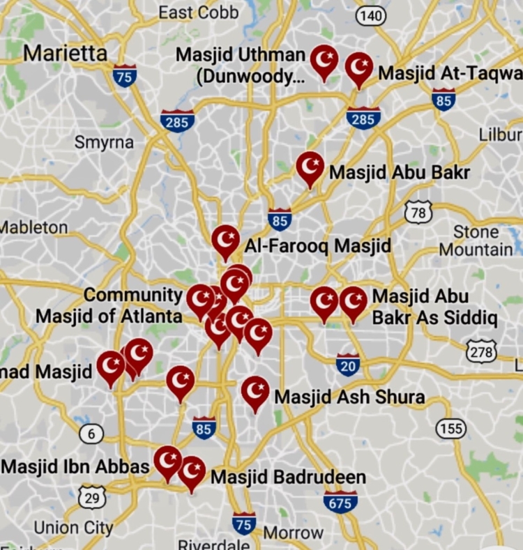 Muslim mosques, metro Atlanta, 2018