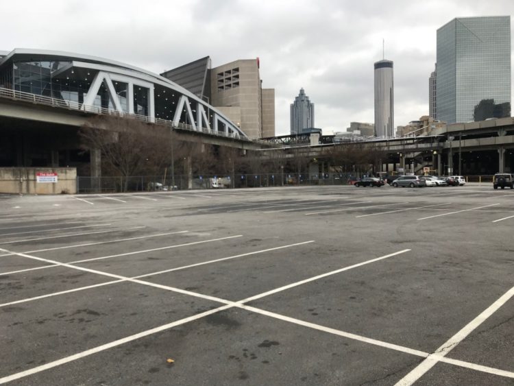 A view from the Gulch of State Farm Arena, one of AFCRA's marquee properties. Credit: Kelly Jordan
