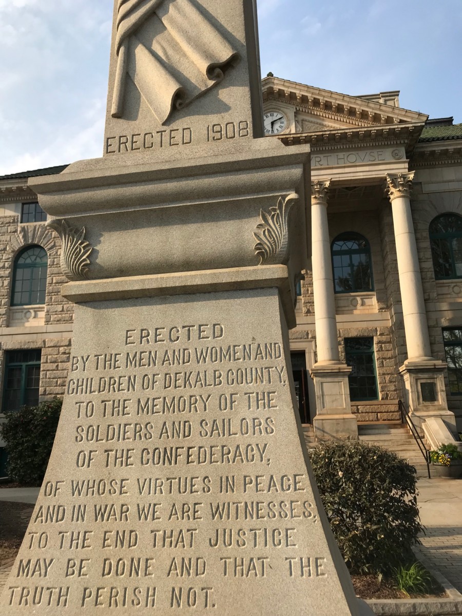 Decatur's Confederate monument, which neither the city nor DeKalb County wants. But state law protects it from easy removal. Credit: Kelly Jordan.