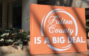 Fulton's logo on display in 2019 at the government center. Credit: Maggie Lee