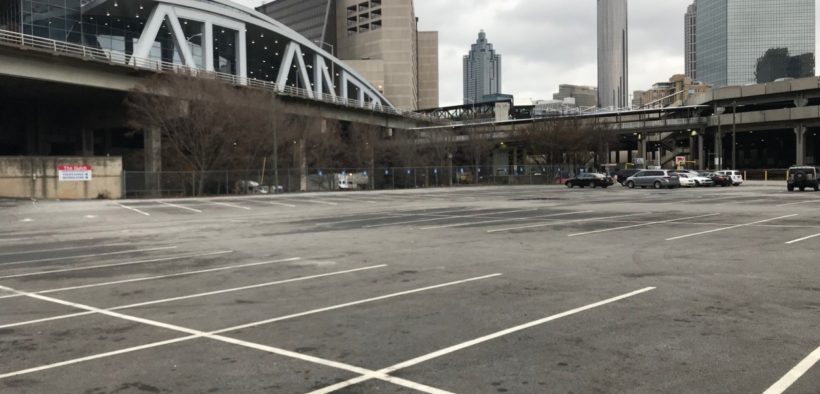 A mostly empty parking lot in Downtown Atlanta's "Gulch"