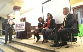 L-R: Doug Ammar from the Georgia Justice Project, Marilynn Winn from Women on the Rise, DeKalb DA Sherry Boston and John Helton from Atlanta CareerRise on a Feb. 10 panel discussion. Credit: Maggie Lee