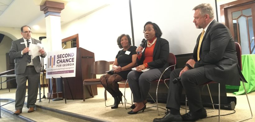 L-R: Doug Ammar from the Georgia Justice Project, Marilynn Winn from Women on the Rise, DeKalb DA Sherry Boston and John Helton from Atlanta CareerRise on a Feb. 10 panel discussion. Credit: Maggie Lee