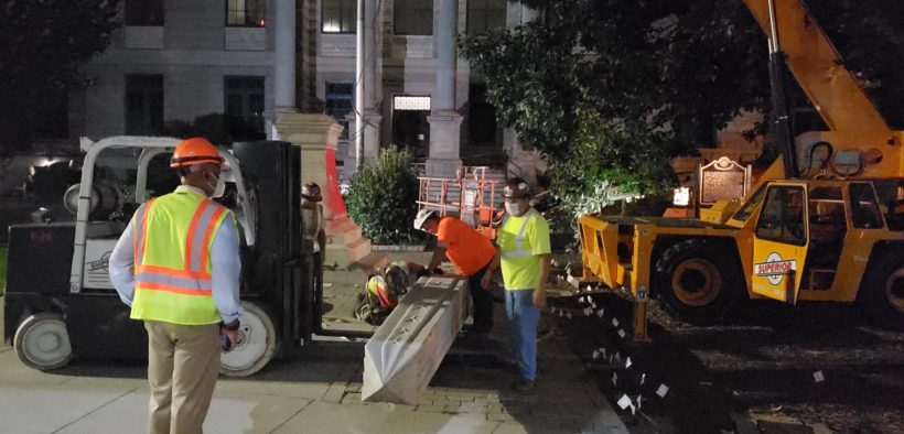 Decatur Confederate monument removed on June 19, 2020. Credit: Kelly Jordan