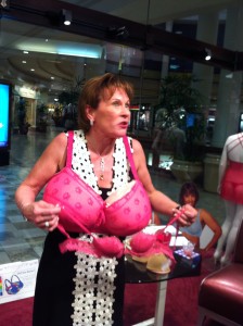 Susan Nethero, founder of Intimacy, shows off range of bra sizes.