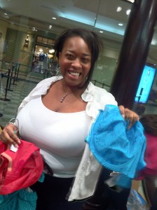 Tiffane Bell with her turquoise bra